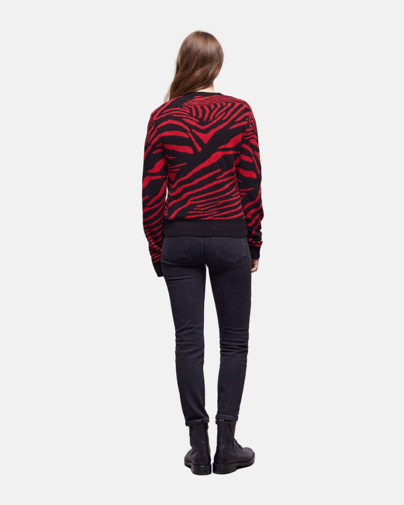 The Kooples F BLACK - RED printed crew neck sweater
