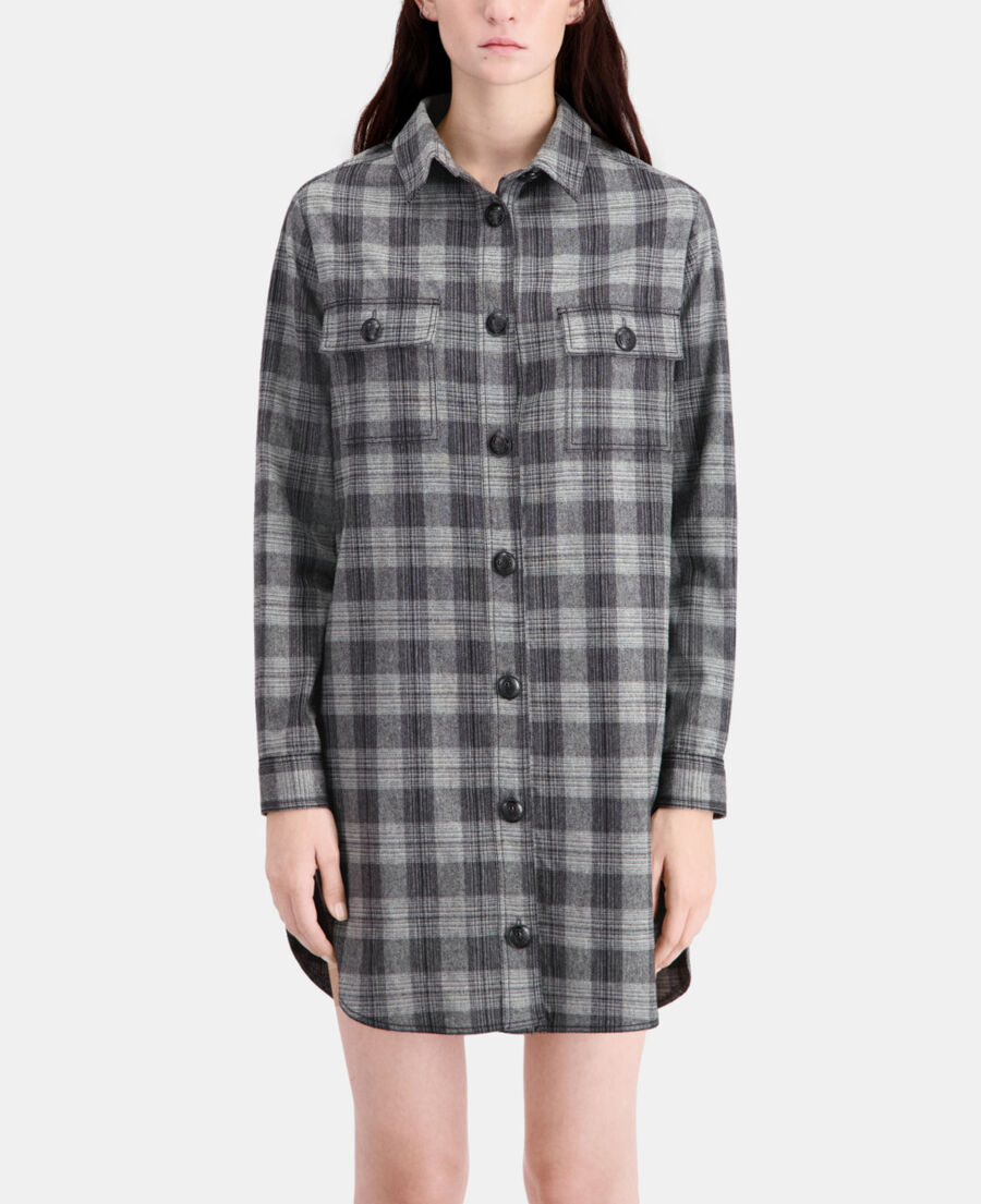 The Kooples WOMEN GREY BLACK short grey checkered shirt dress