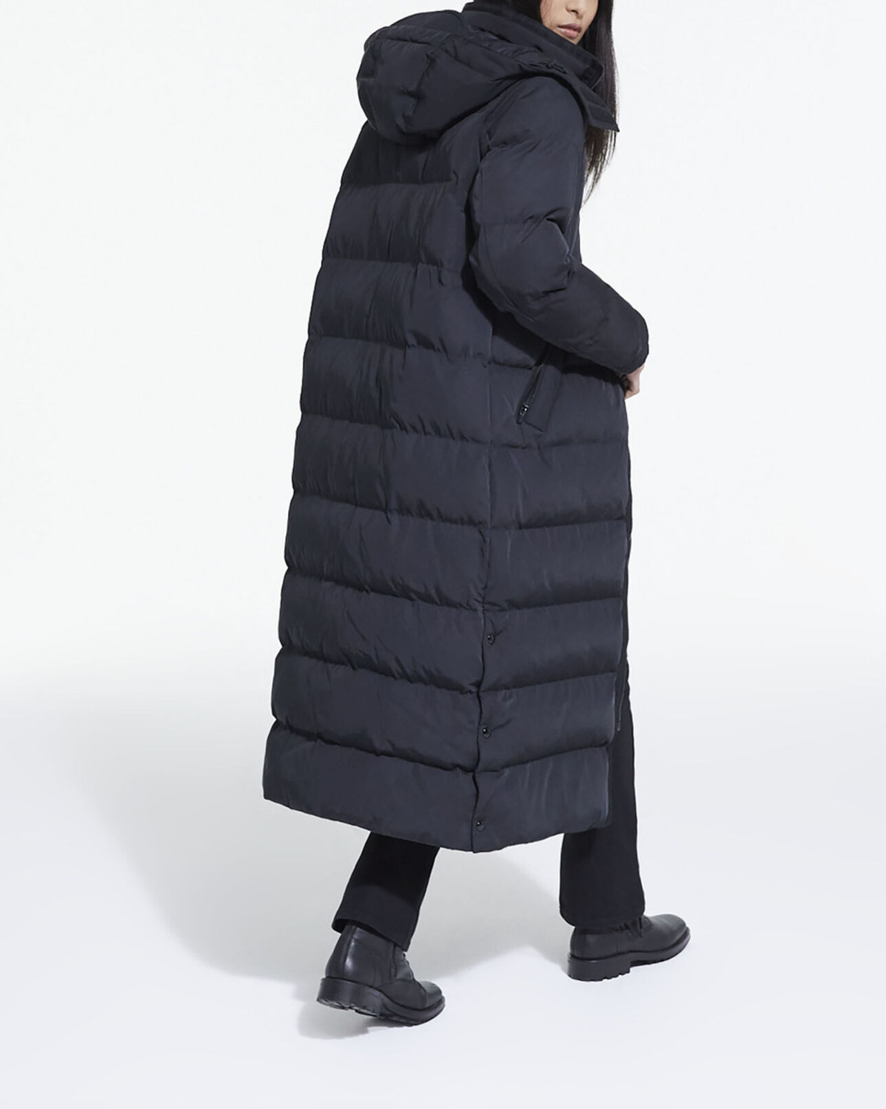 The Kooples WOMEN BLACK long black down jacket with straps and logo