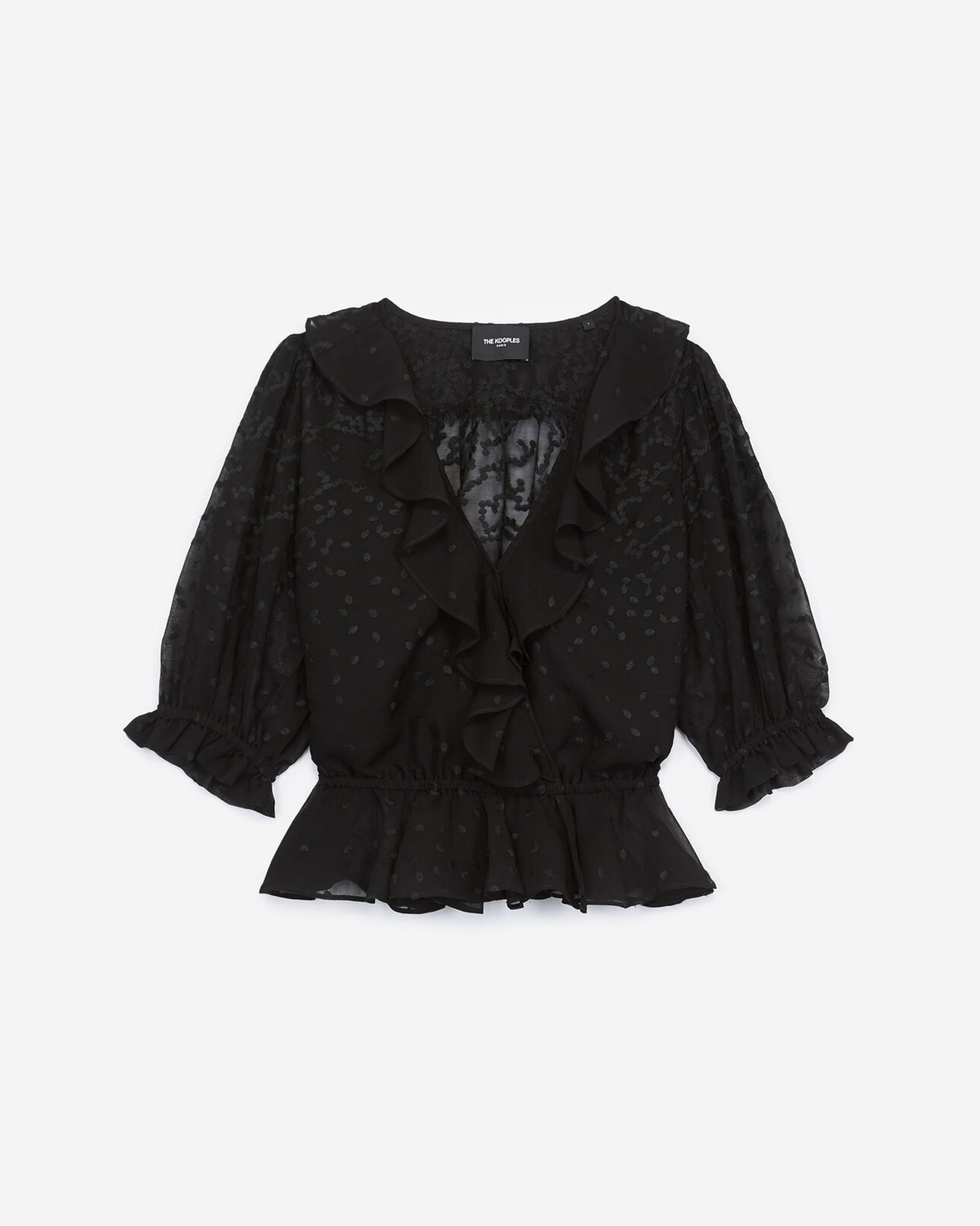 The Kooples MUJER BLACK WHITE top bordado negro con plumeti