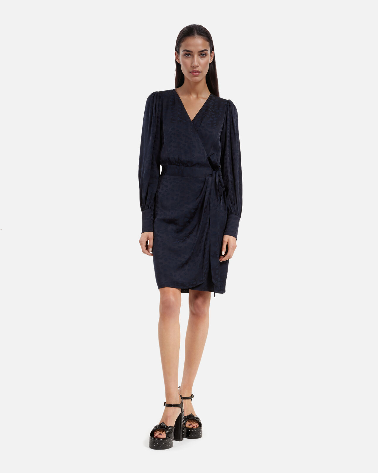 The Kooples WOMEN NAVY short navy jacquard wrap dress