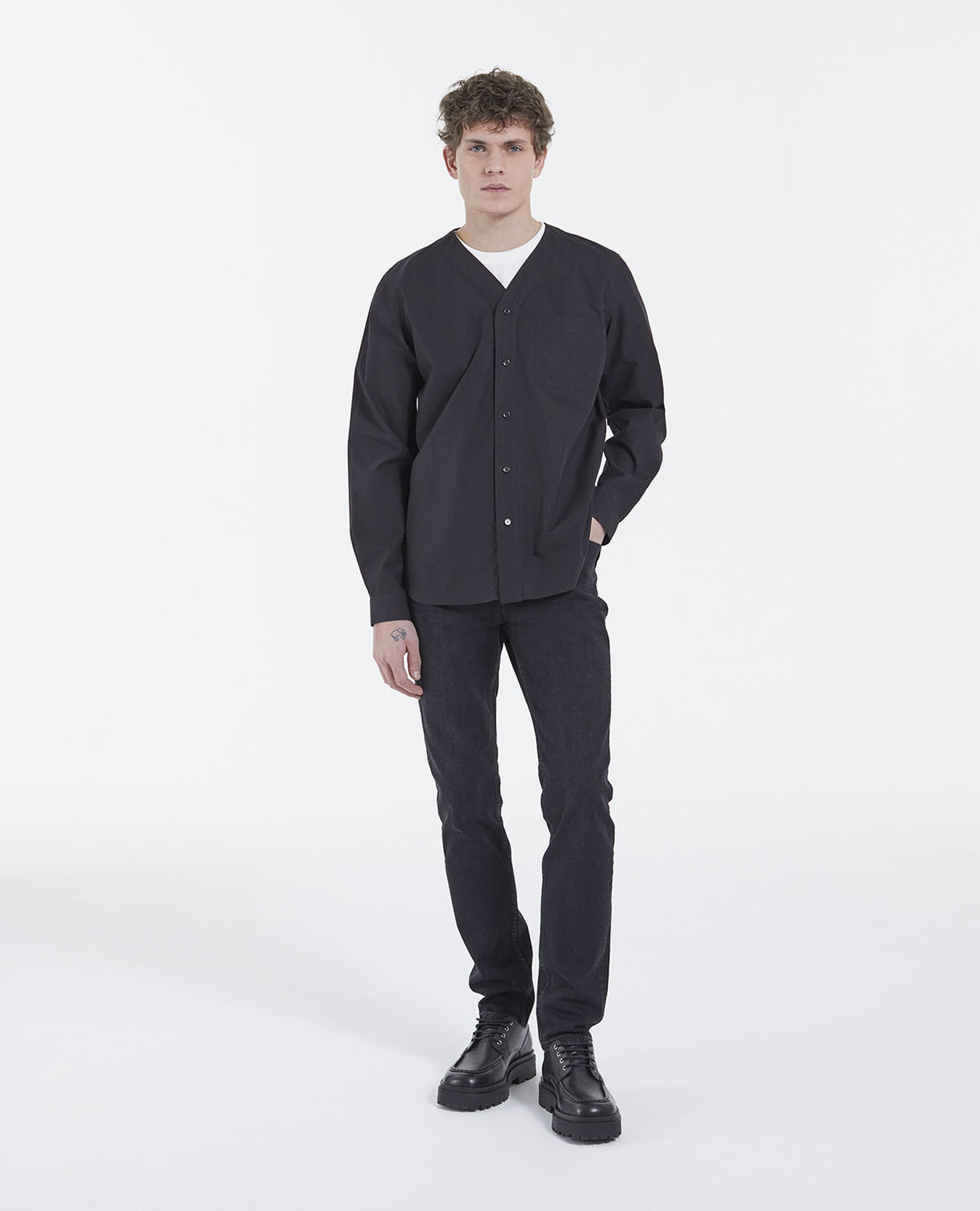 Shirt with baseball collar, BLACK, hi-res image number null