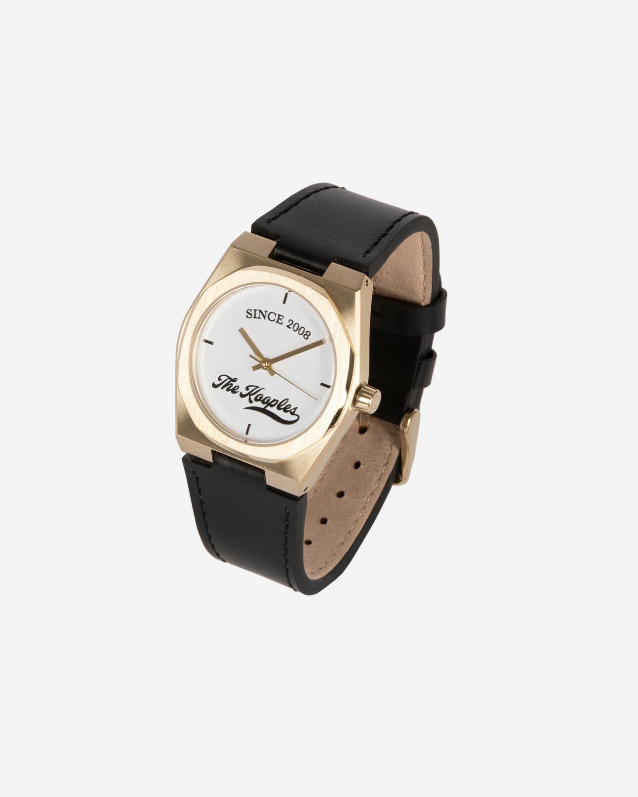 The Kooples MIXTE BLACK / GOLD montre avec logo et bracelet en cuir noir
