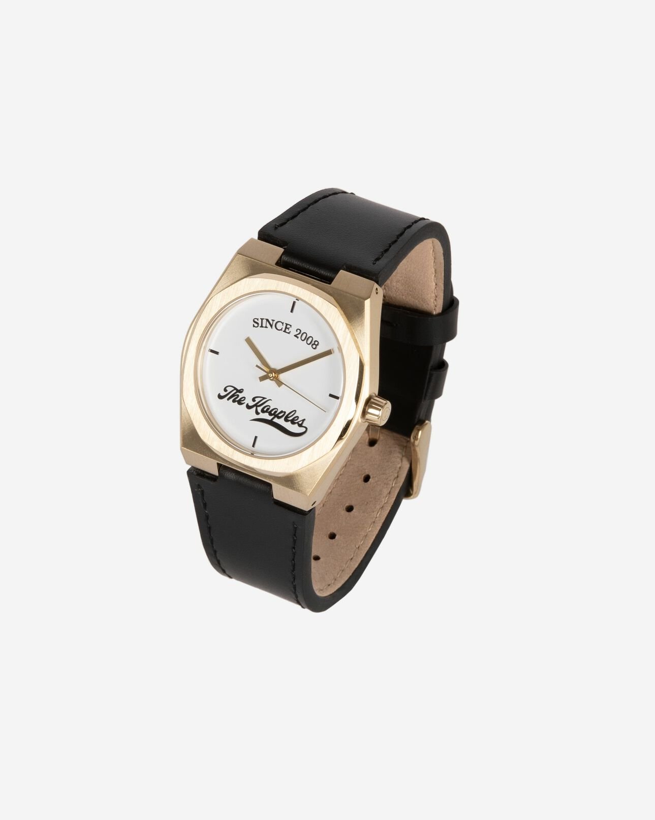 The Kooples UNISEX BLACK / GOLD uhr mit logo und schwarzem lederarmband