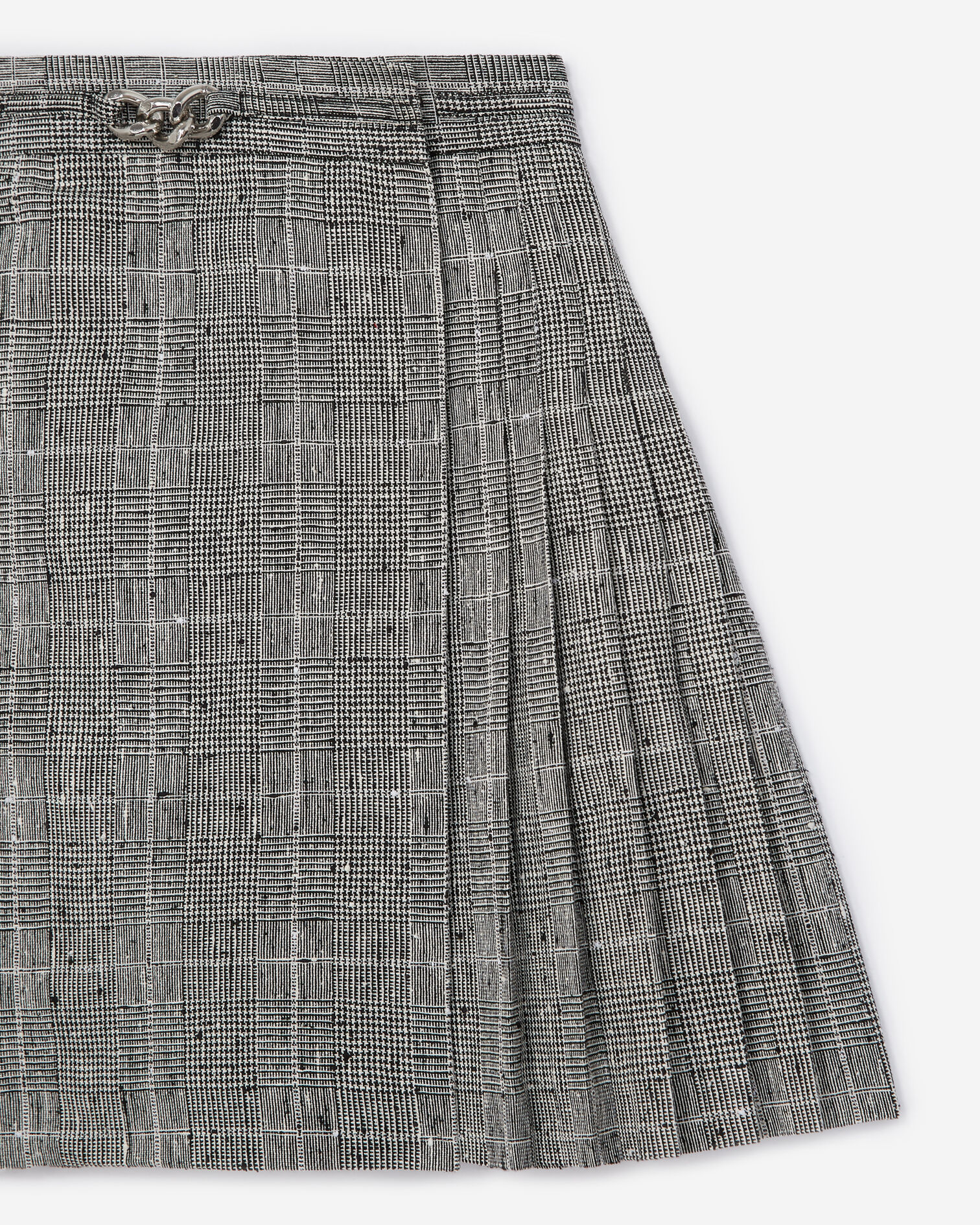 Short pleated skirt in gray wool, BLACK WHITE, hi-res image number null