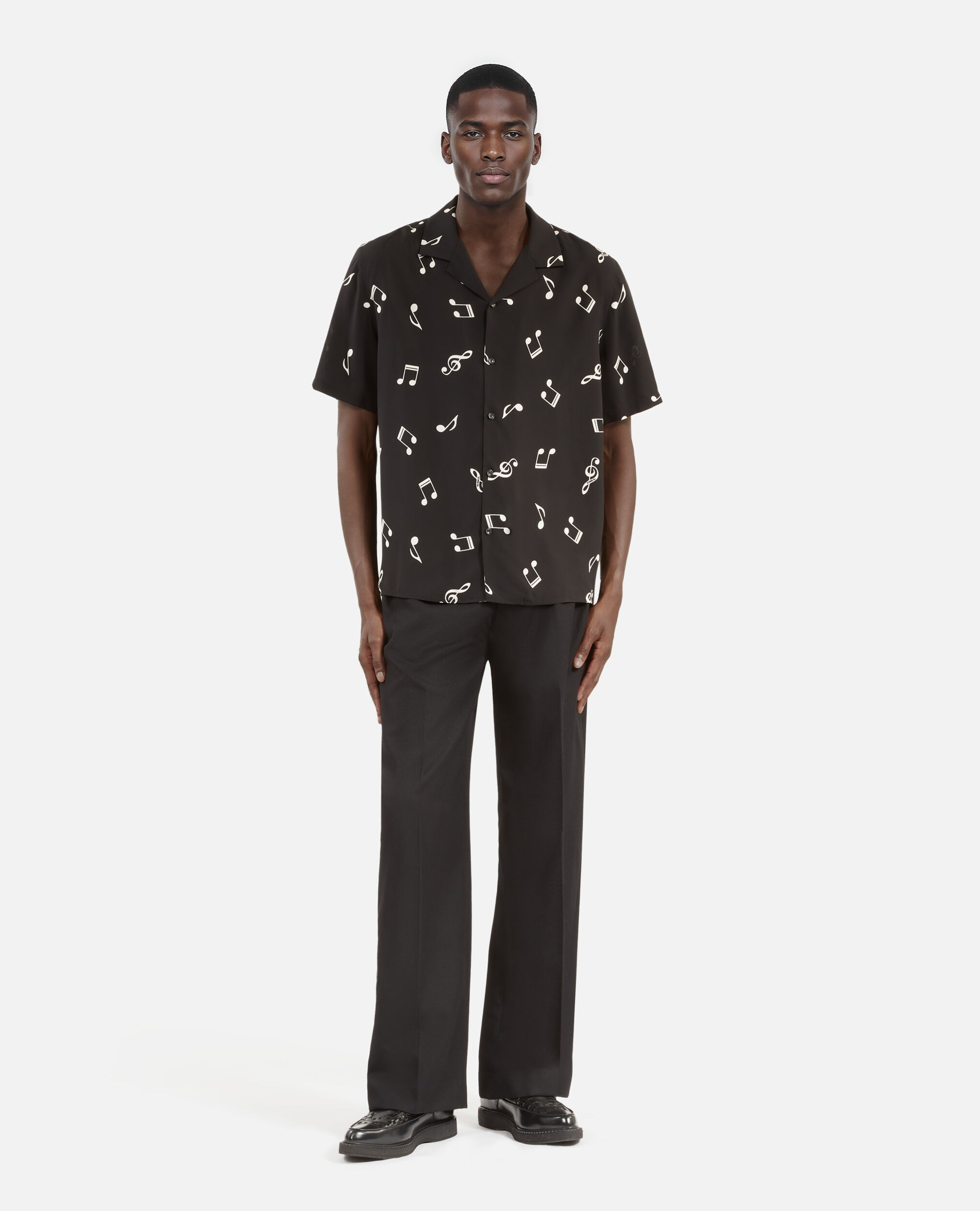 Short-sleeved music print shirt, BLACK WHITE, hi-res image number null