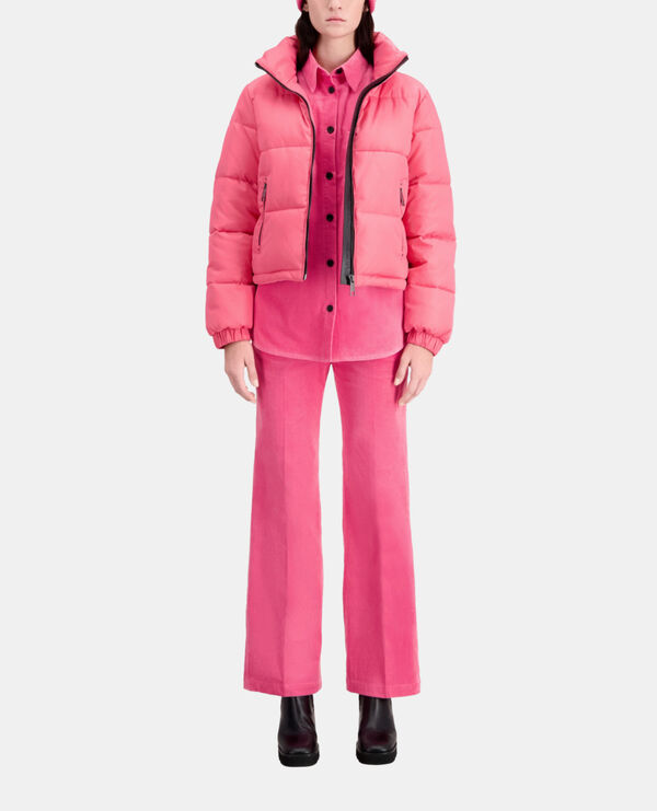 pink puffer jacket