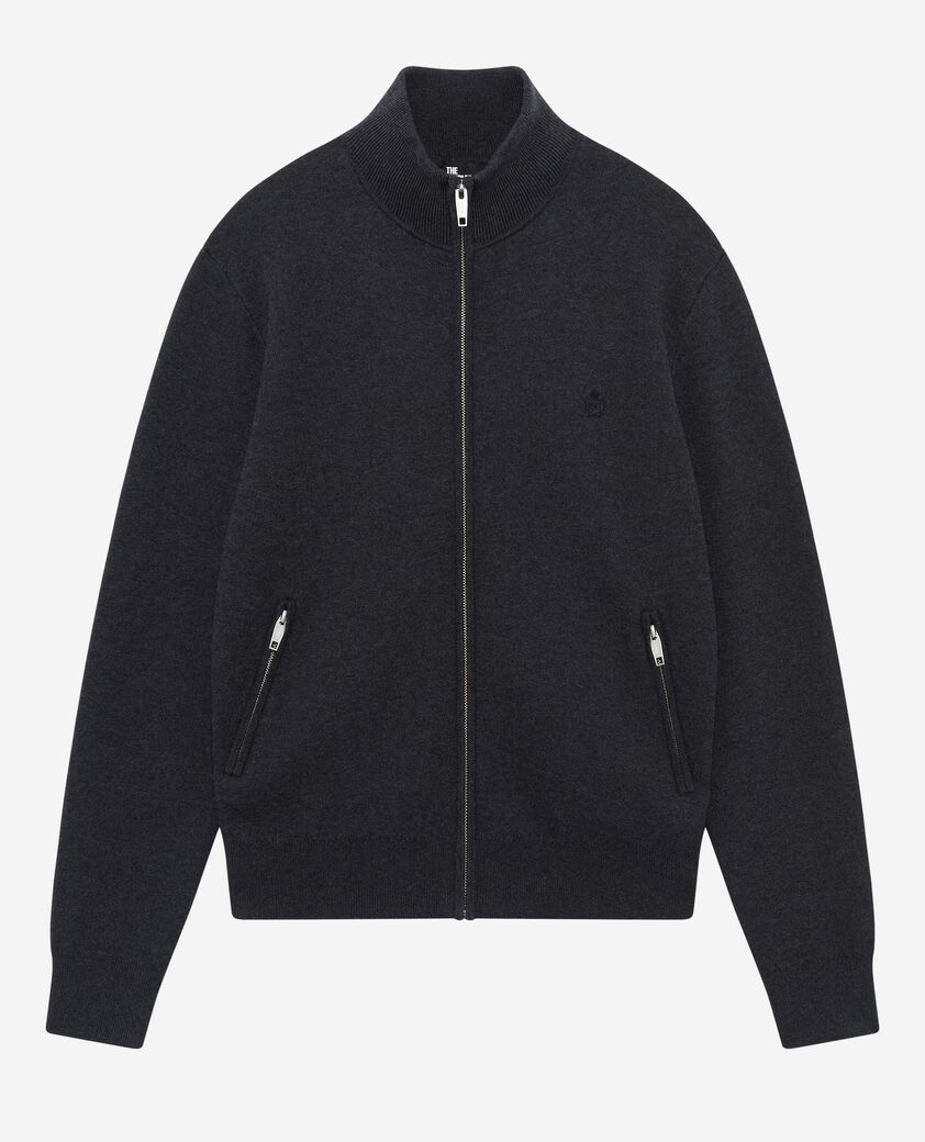 The Kooples HOMME DARK GREY MELANGE cardigan en laine double face à zip gris