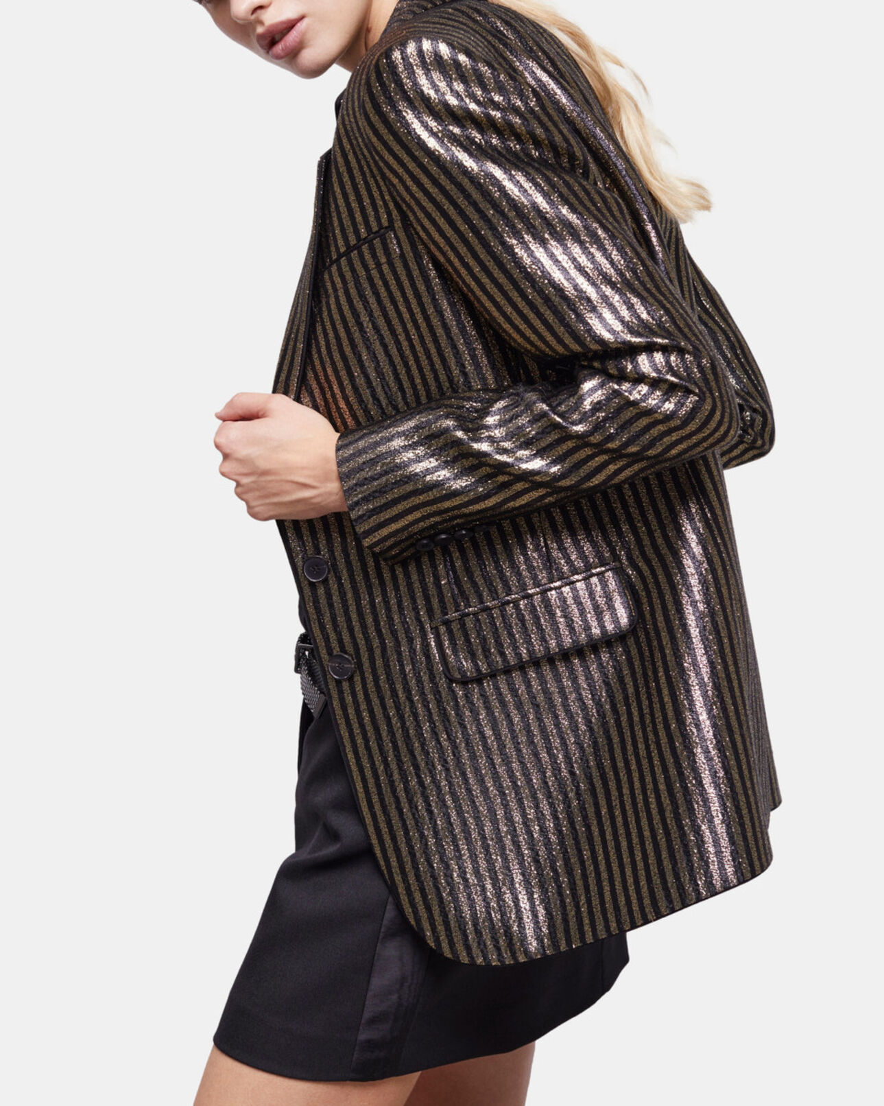 The Kooples MUJER BLACK / GOLD chaqueta rayas dorada