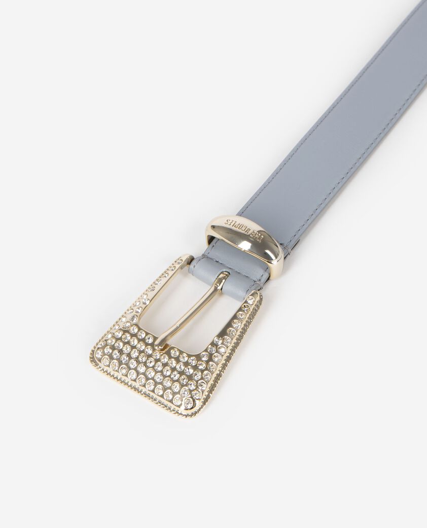 The Kooples F LIGHT BLUE blue leather western buckle belt in gold with rhinestones