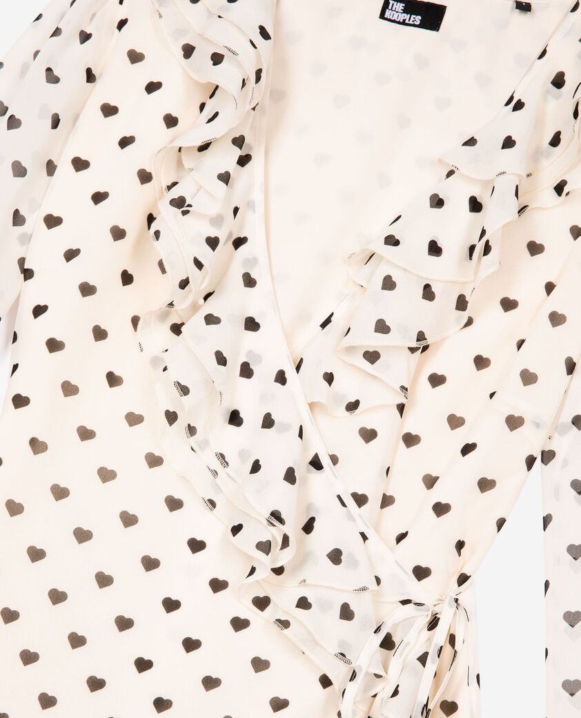 The Kooples FEMME WHITE / BLACK robe courte portefeuille imprim&eacute; c&oelig;urs &eacute;crue