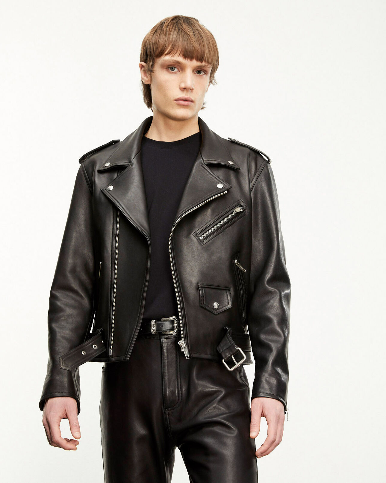 The Kooples MEN BLACK black leather jacket with zips