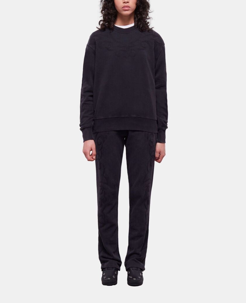 The Kooples WOMEN BLACK WASHED black sweatshirt with western-style embroidery
