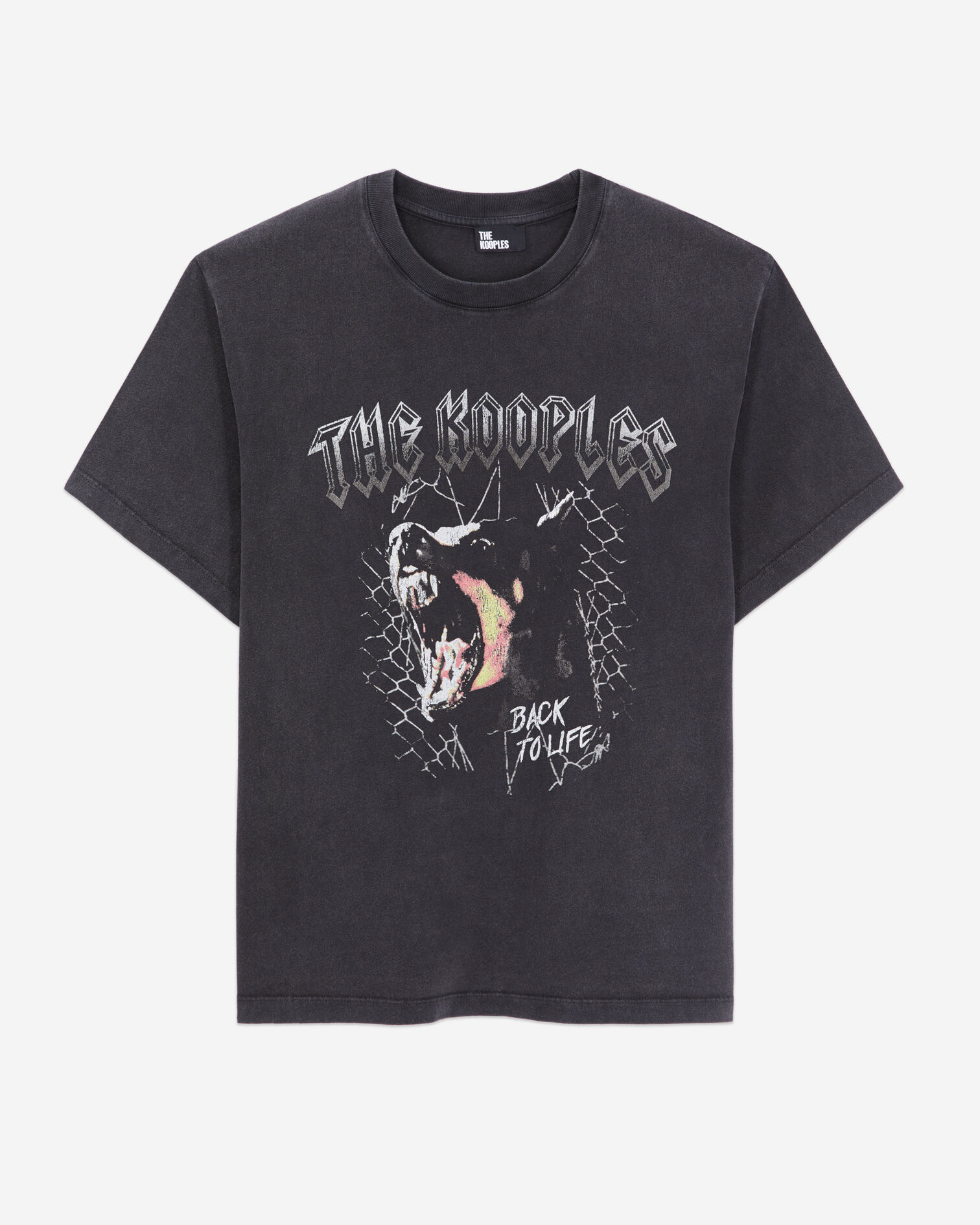Schwarzes T-Shirt Damen mit Barking-Dog-Siebdruck, BLACK WASHED, hi-res image number null