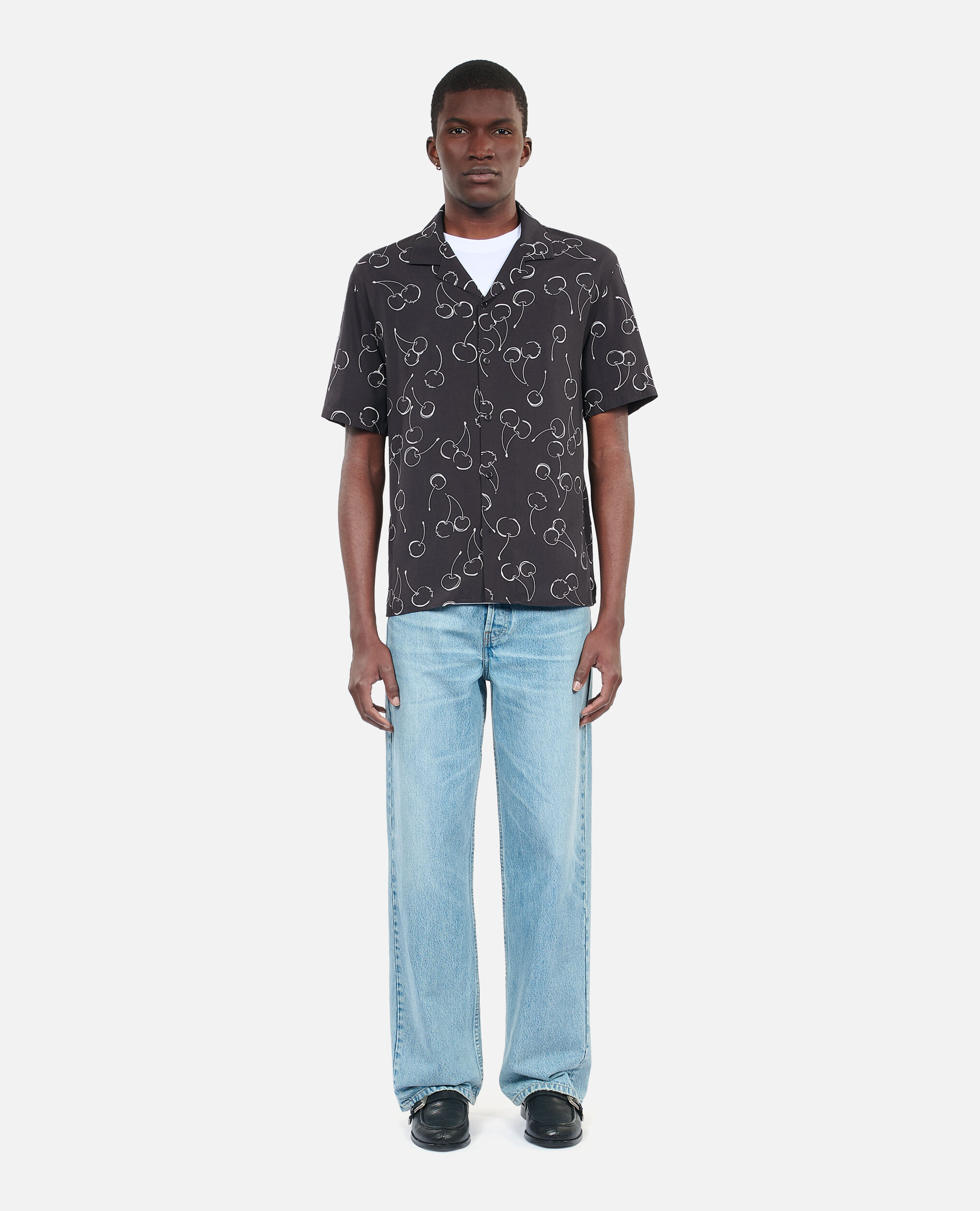 Chemise manches courtes avec imprimé cerise, BLACK, hi-res image number null