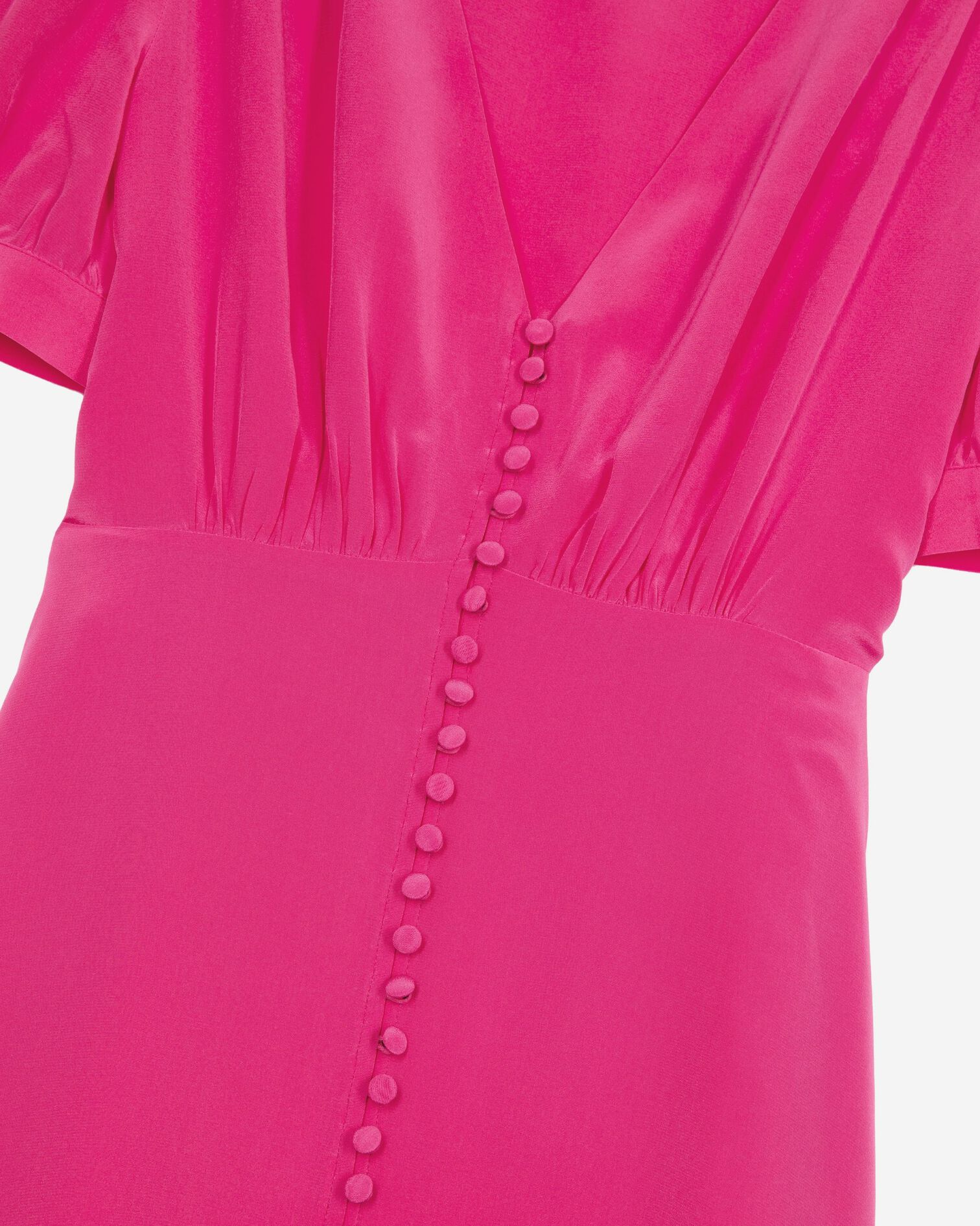 Robe longue avec boutonnage en soie rose, FUSHIA, hi-res image number null