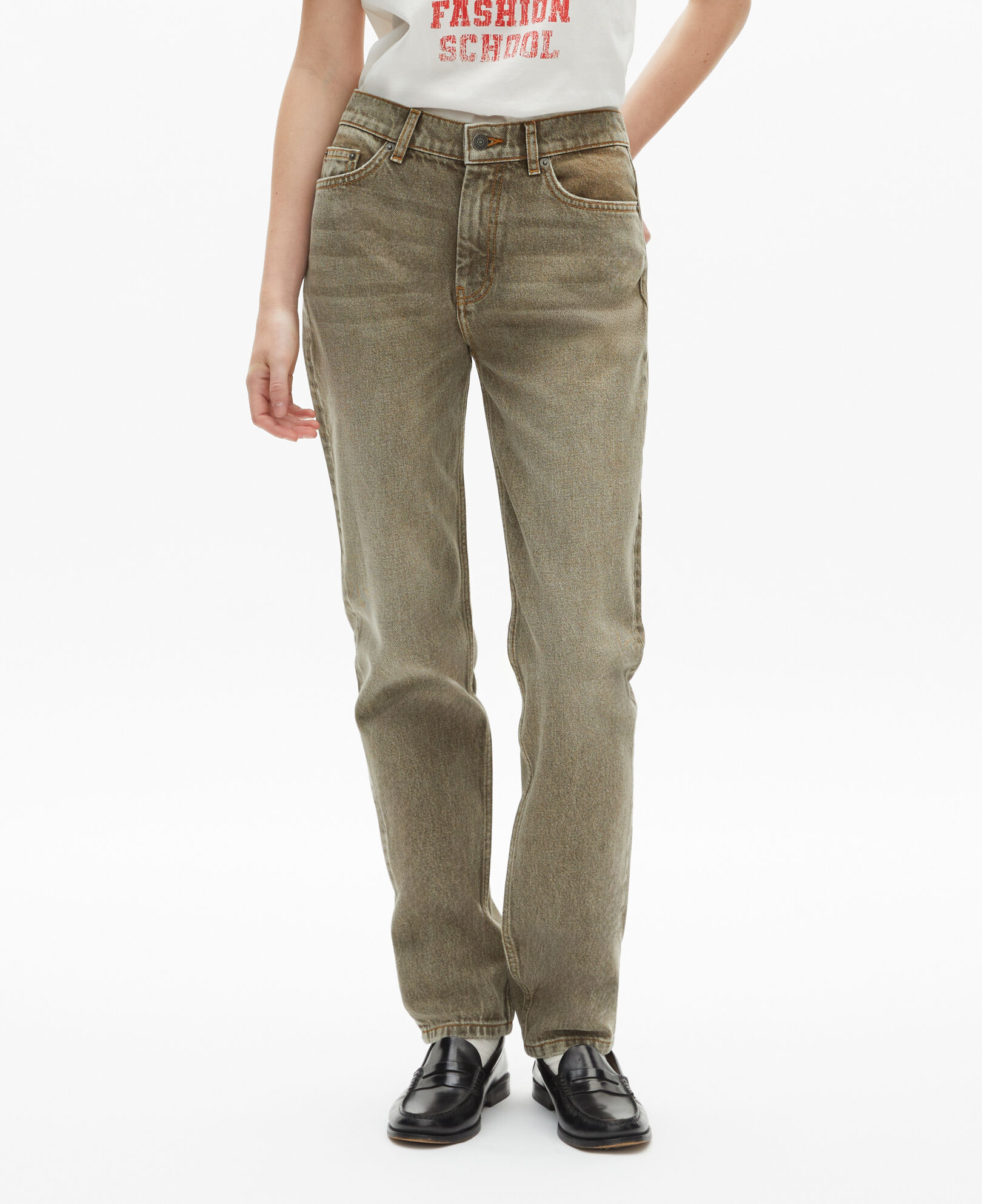 The Kooples DAMEN OLIVE olivfarbene jeans mit slim-fit-passform