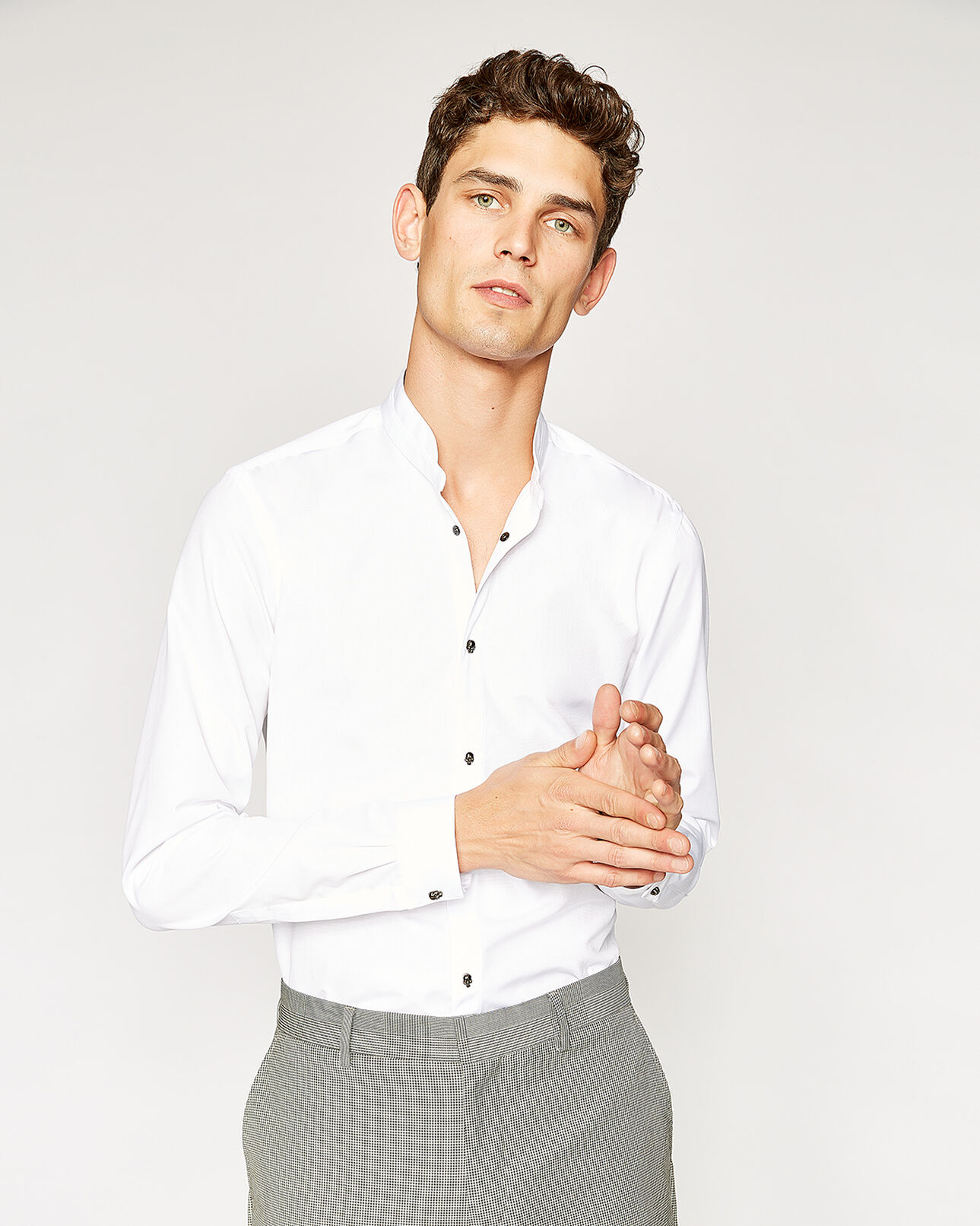 The Kooples MEN WHITE white cotton faille shirt with officer collar