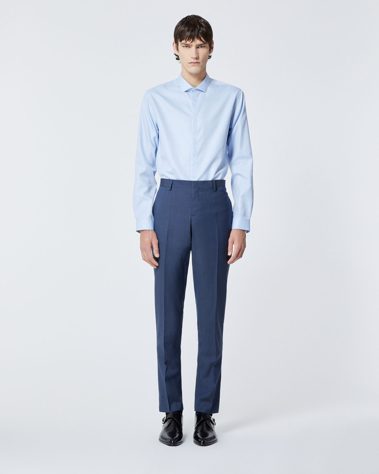 The Kooples MEN BLUE textured wool blue suit trousers
