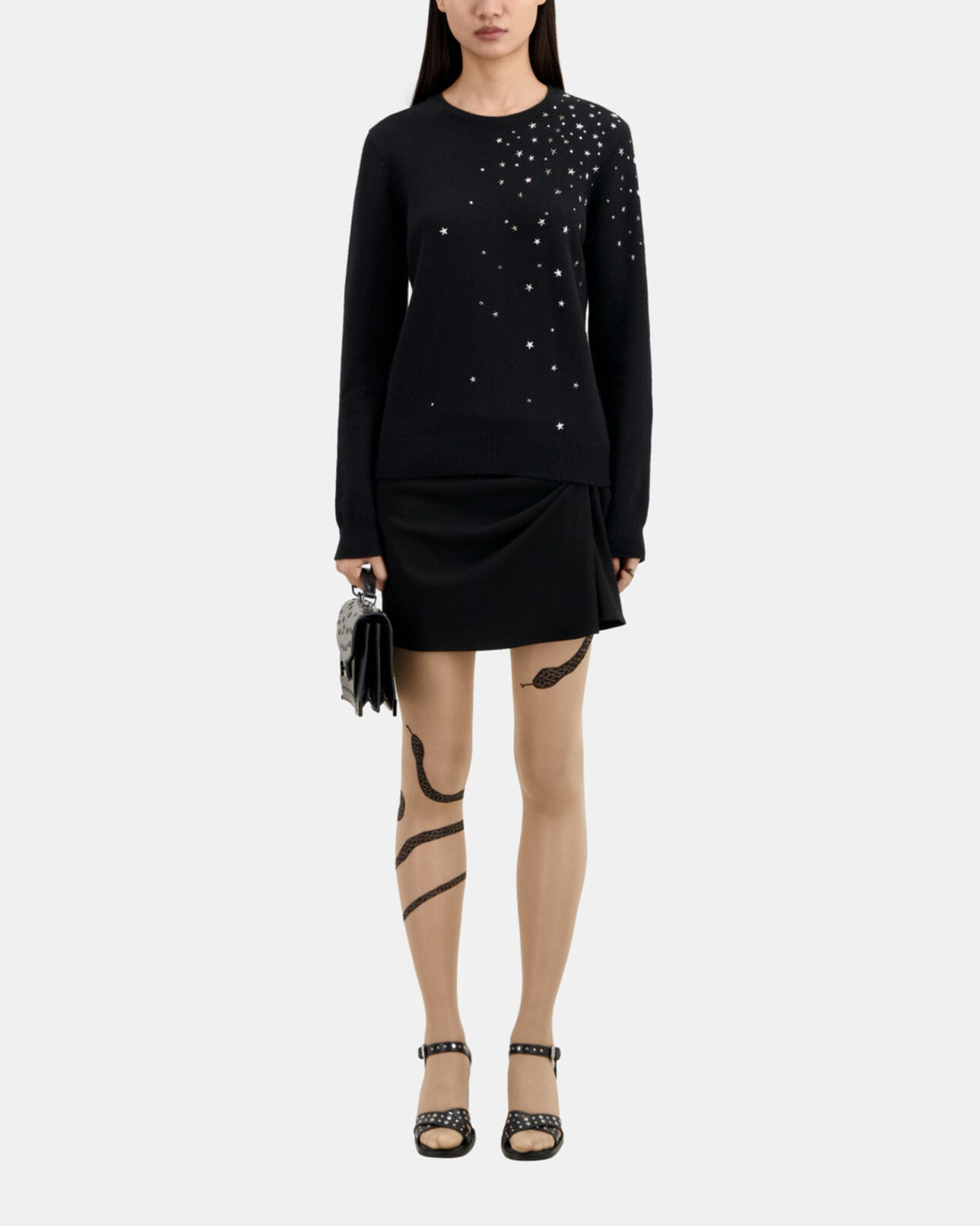 The Kooples FEMME BLACK pull noir en mélange de cachemire avec étoiles
