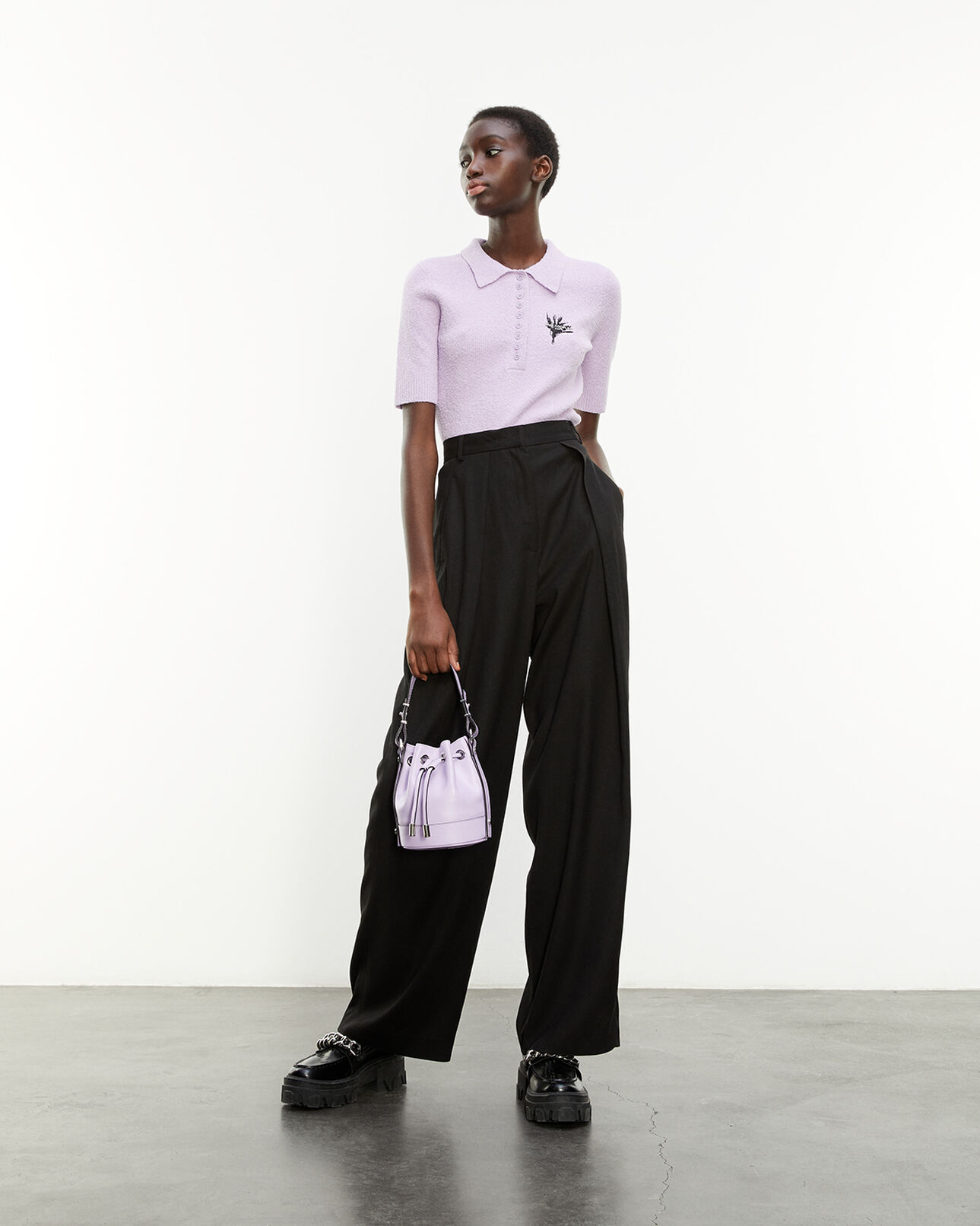 The Kooples FEMME LIGHT PURPLE polo violet ajusté boutonné détail brodé