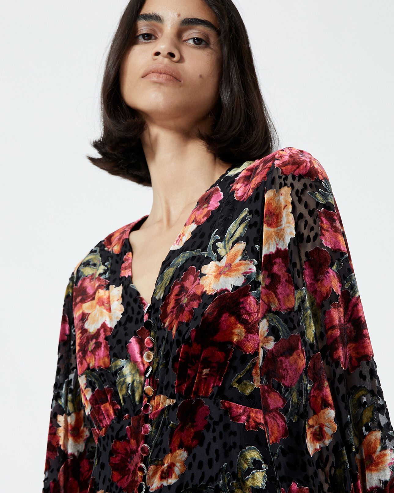 The Kooples FEMME MULTICOLOR robe courte velours imprimé fleurs