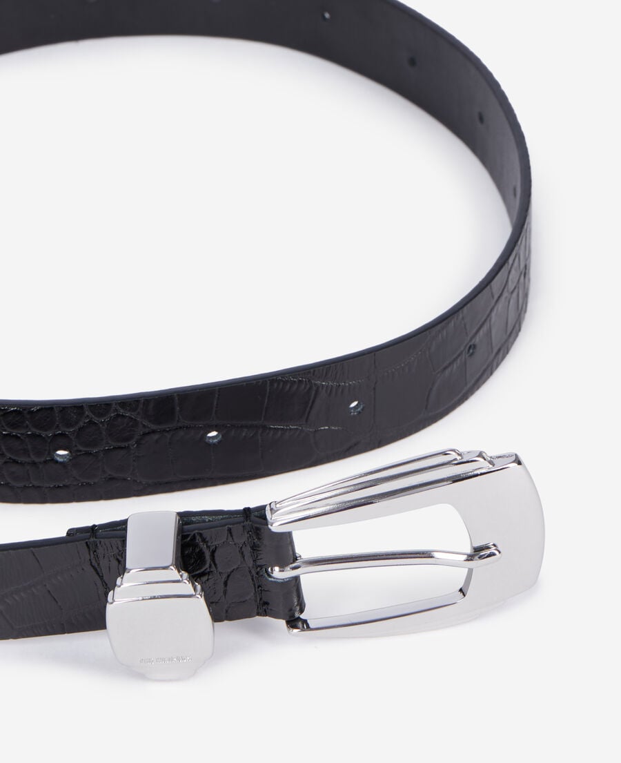 The Kooples DAMEN BLACK schwarzer ledergürtel in krokodiloptik