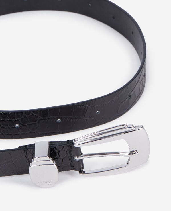 The Kooples FEMME BLACK ceinture en cuir noir effet crocodile