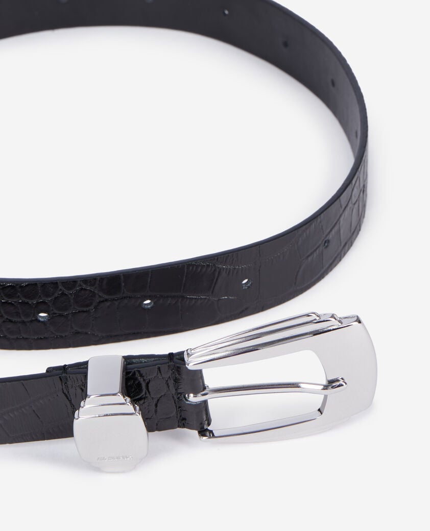 The Kooples DAMEN BLACK schwarzer ledergürtel in krokodiloptik