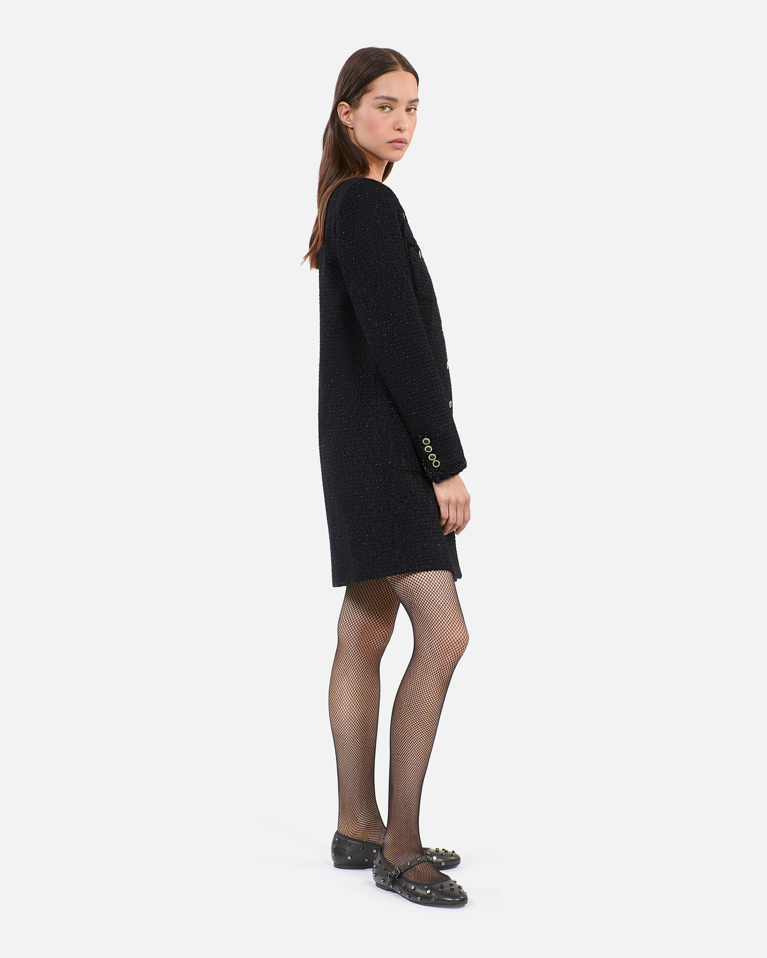 Short black tweed dress, BLACK, hi-res image number null