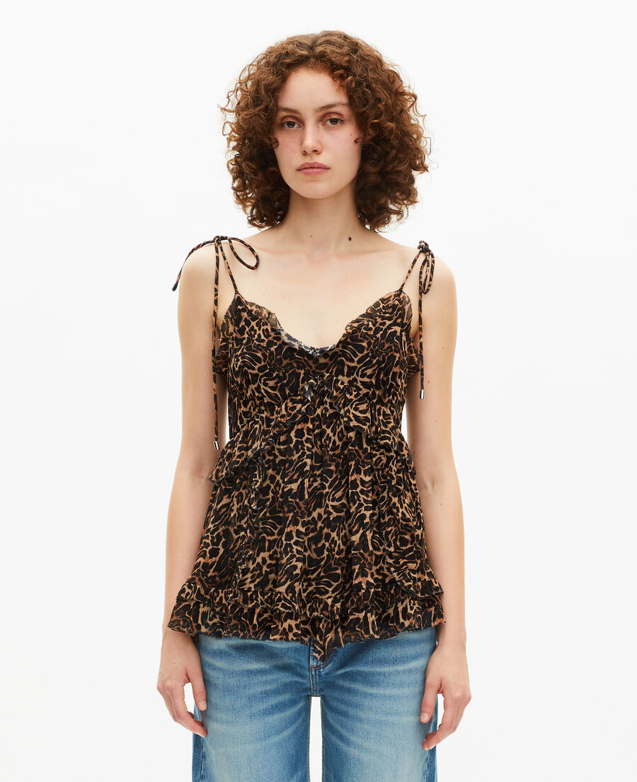 The Kooples FEMME LEOPARD top avec volants imprimé léopard