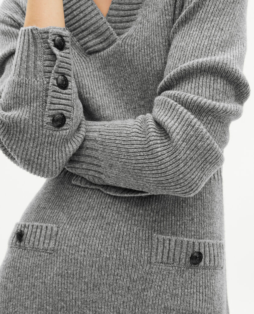 The Kooples DAMEN LIGHT GREY langes kleid aus grauer wolle