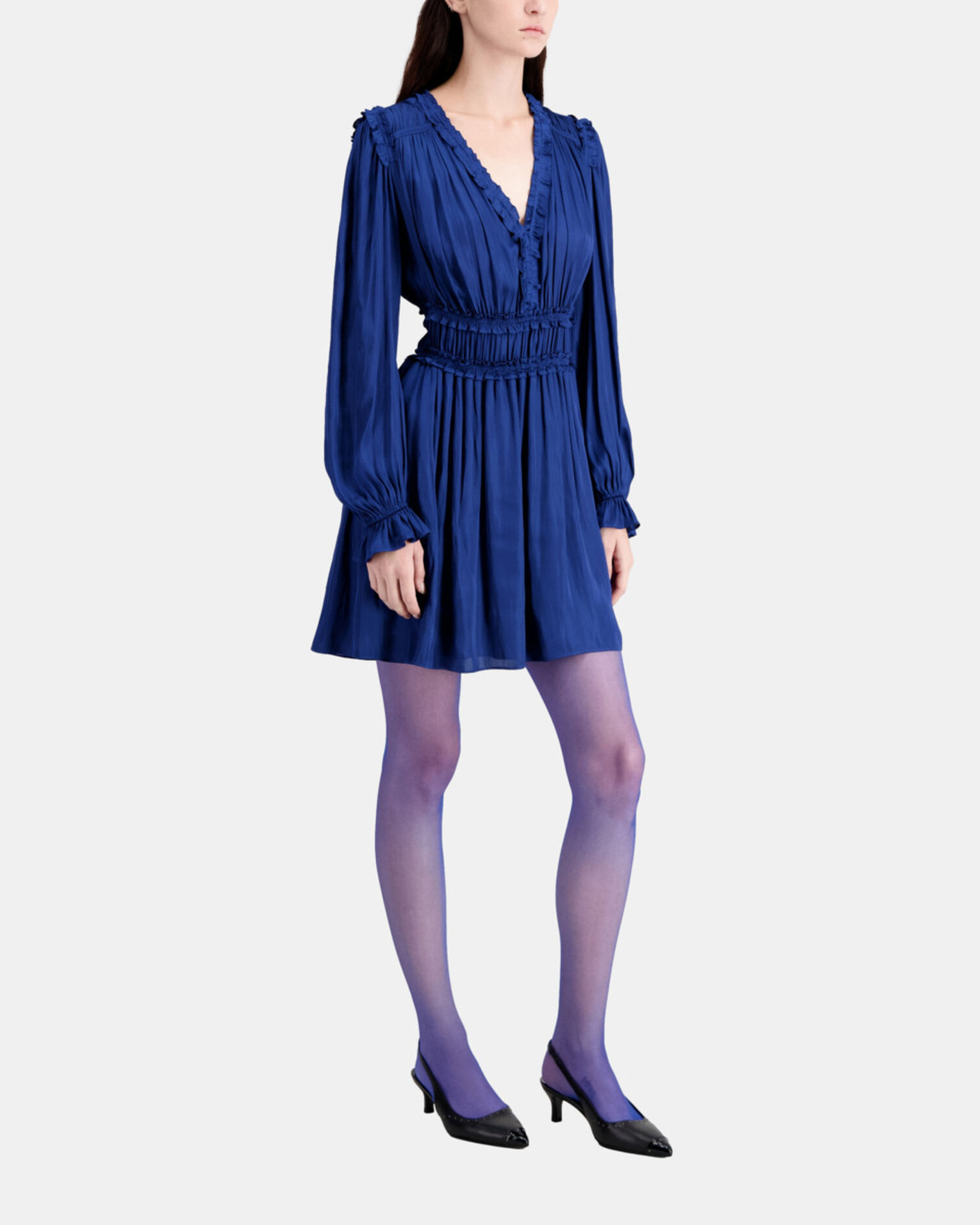Blaues kurzes Kleid mit Raffungen, NAVY, hi-res image number null