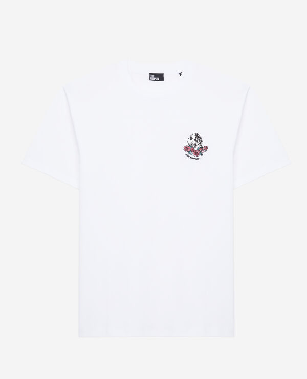 men's white t-shirt with vintage skull embroidery