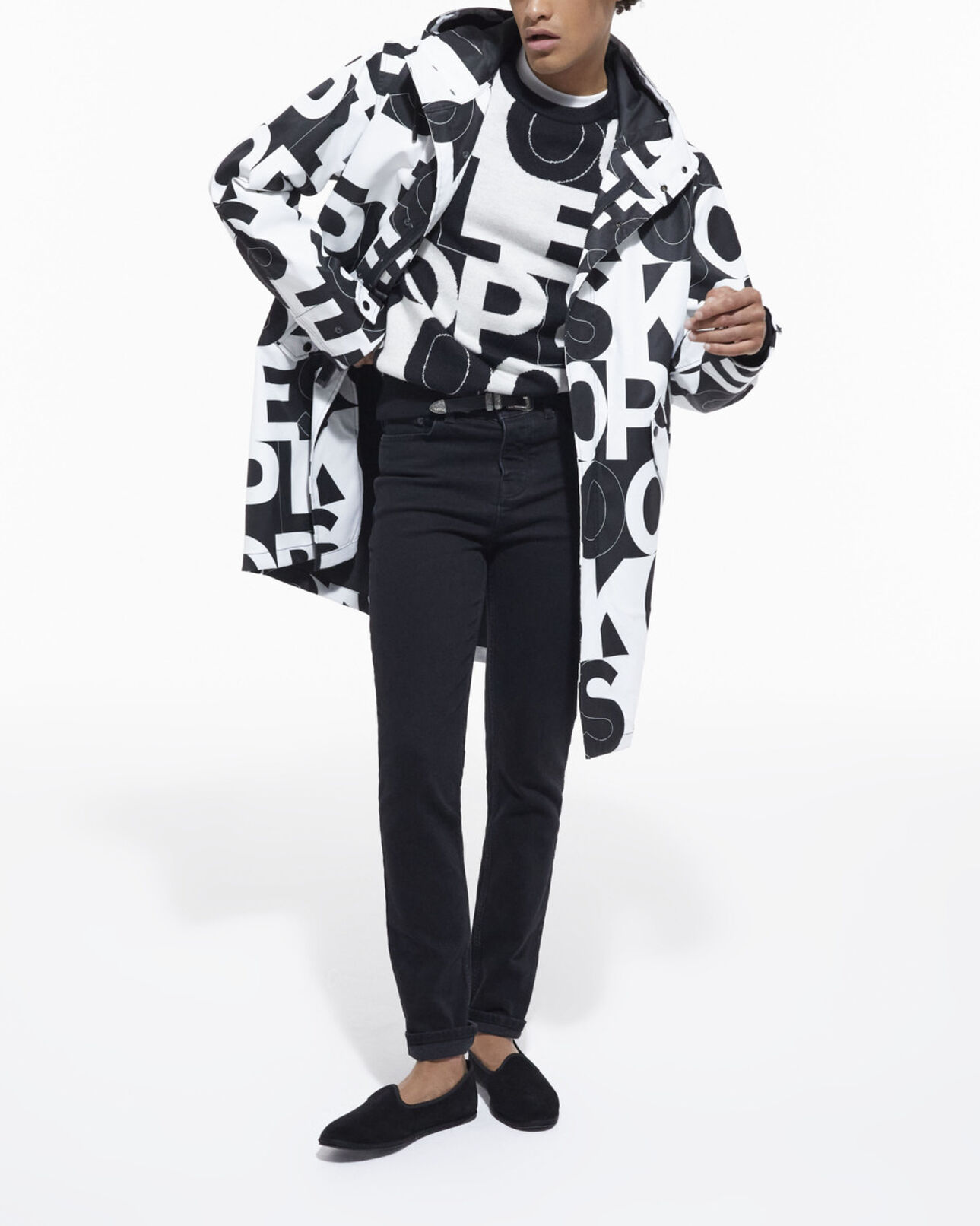 The Kooples MIXTE BLACK / WHITE parka logo the kooples
