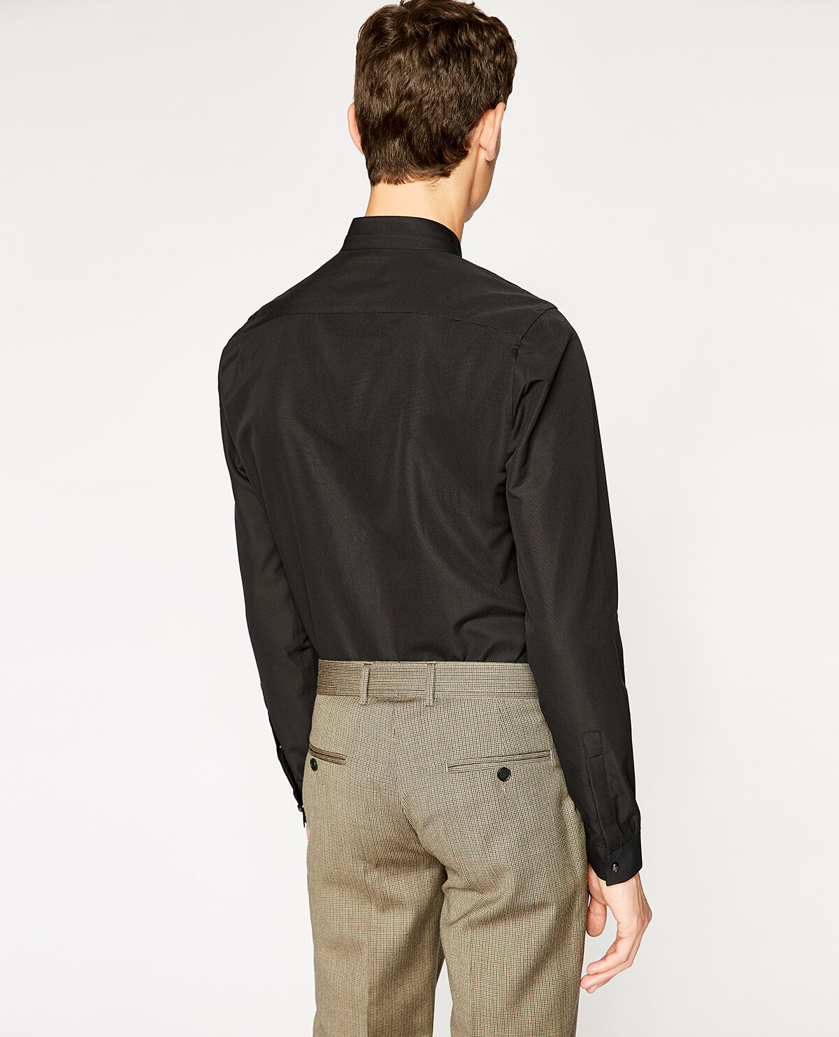 Chemise faille de coton noire col officier