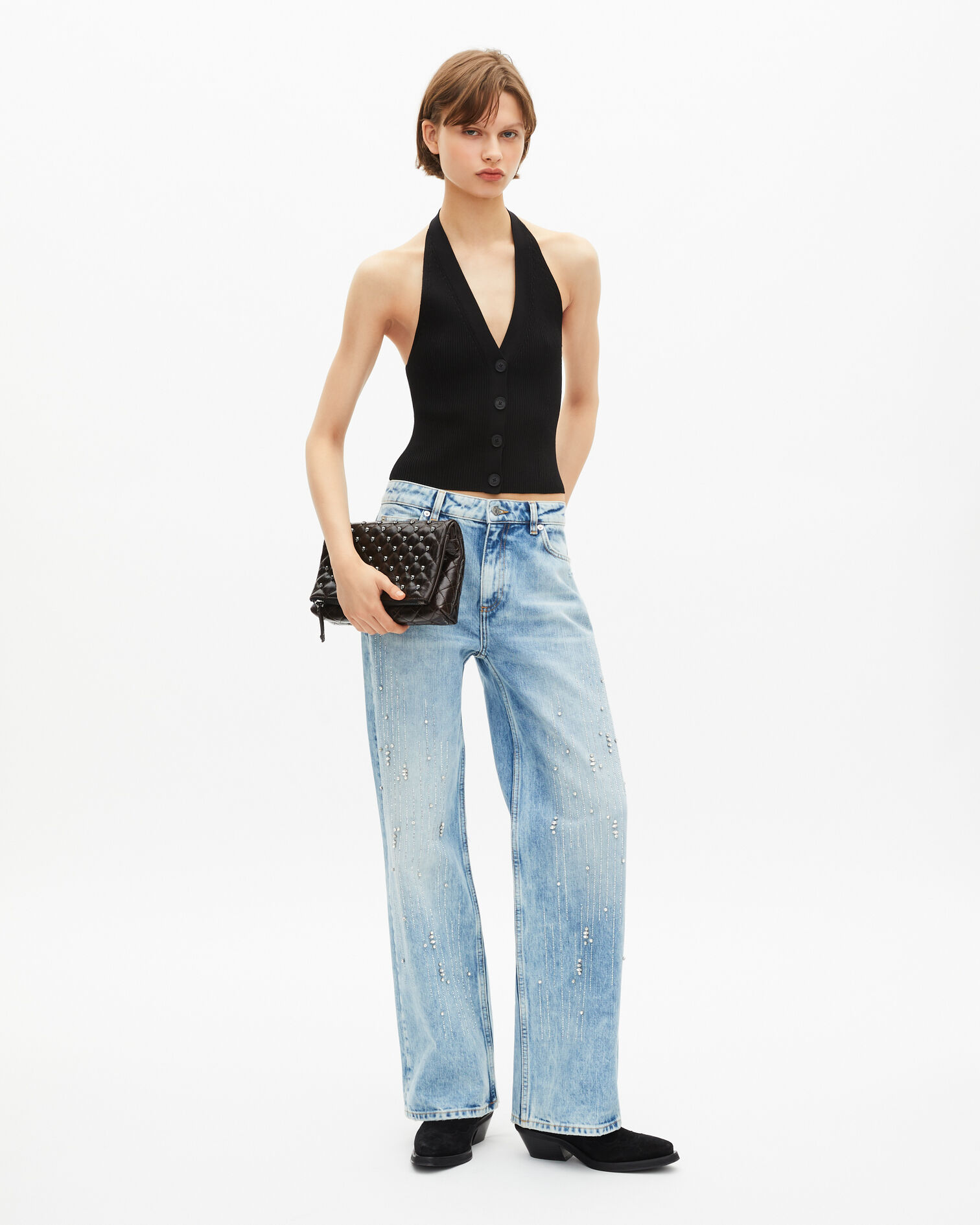 Black mesh top, BLACK, hi-res image number null