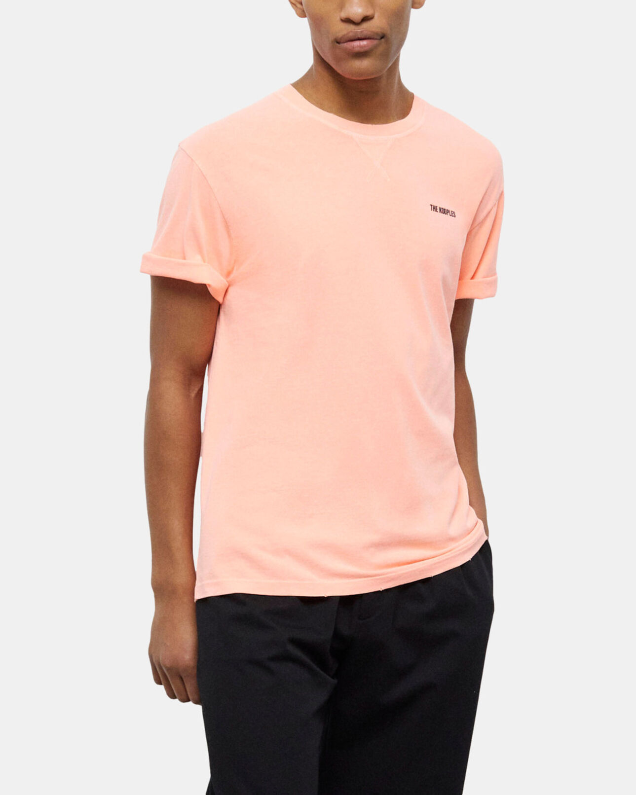 The Kooples MEN ORANGE FLUO men's fluorescent orange t-shirt with logo