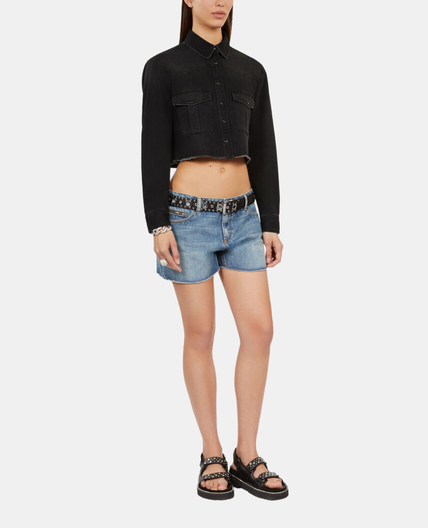 The Kooples MUJER BLACK WASHED camisa corta denim gris