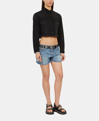 The Kooples FEMME BLACK WASHED chemise courte en denim gris