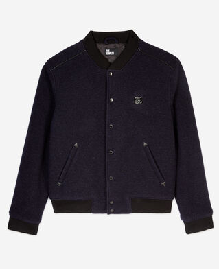 The Kooples HOMME DARK NAVY blouson en tissu bouclette bleu marine