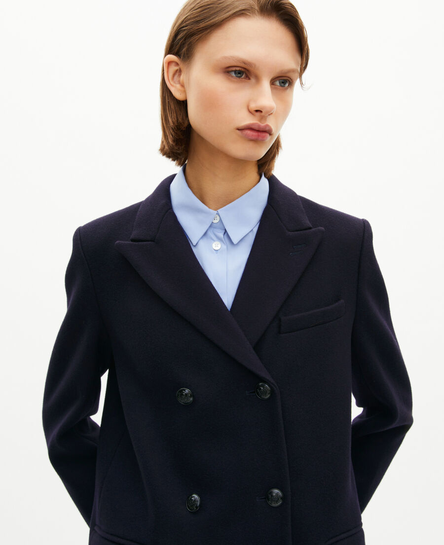 The Kooples FEMME NAVY manteau long croisé en laine marine