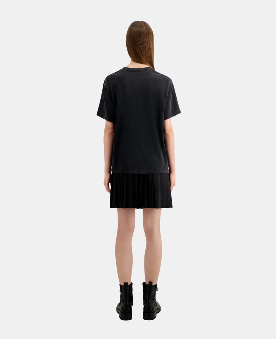 The Kooples F BLACK / PINK women's black t-shirt with cobra serigraphy
