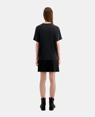 The Kooples F BLACK / PINK women's black t-shirt with cobra serigraphy