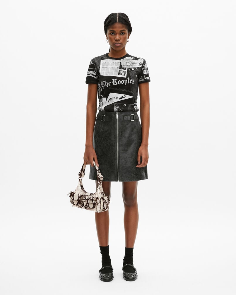The Kooples WOMEN BLACK STONE black leather zipped short skirt