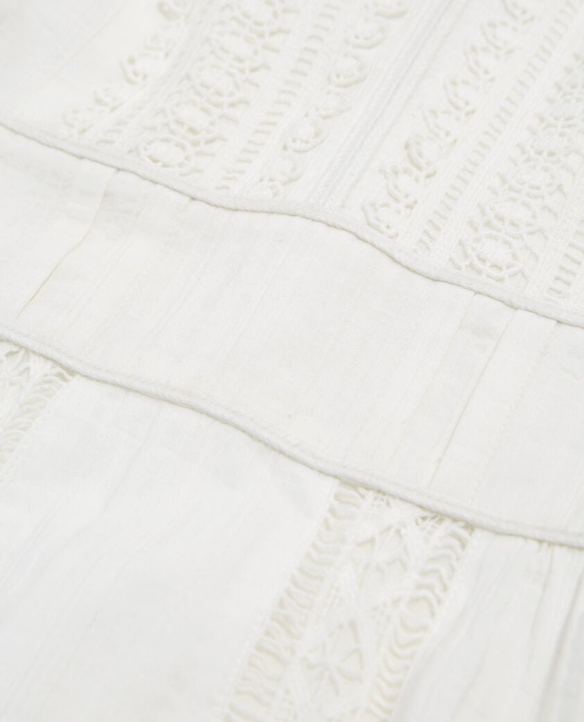 The Kooples WOMEN OFF WHITE short ecru embroidered dress w/ ribbon detail