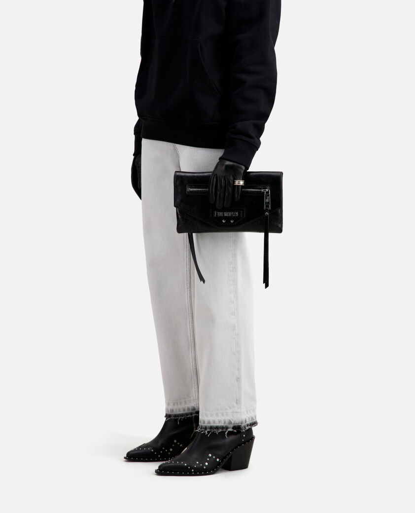 The Kooples WOMEN BLACK small jill black leather pouch with chain