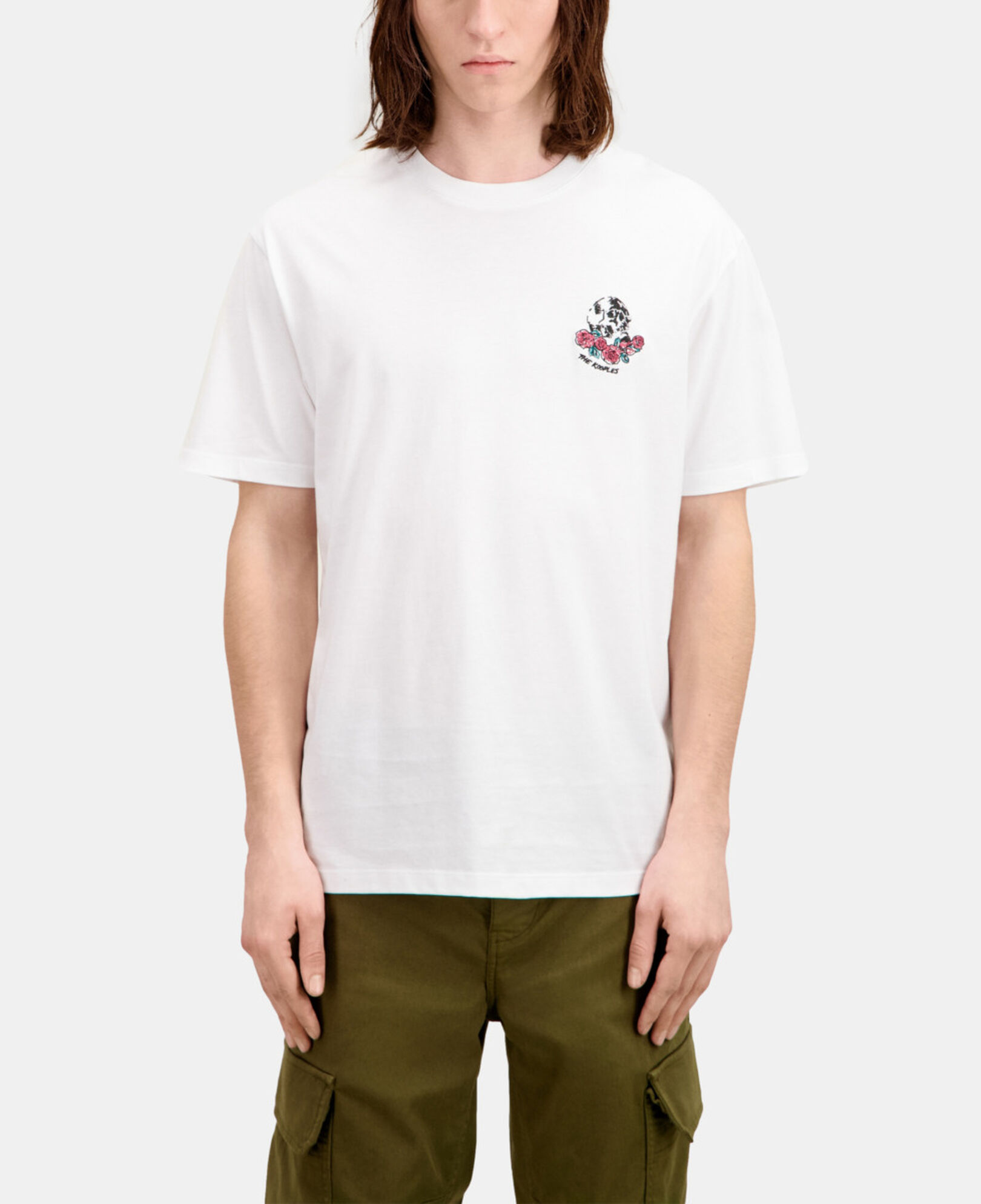 The Kooples HOMME WHITE t-shirt blanc avec broderie vintage skull