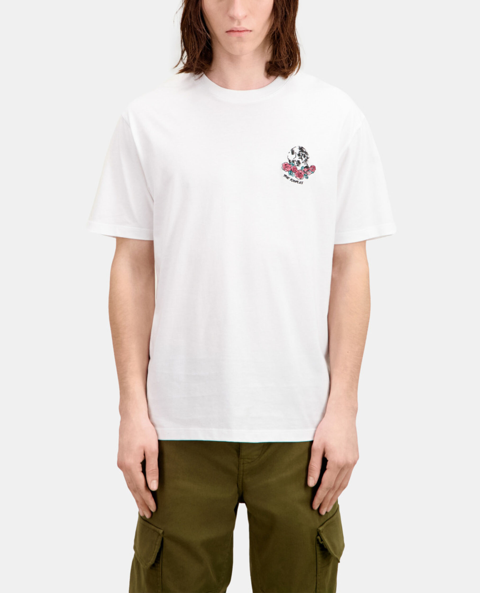 T-shirt blanc avec broderie Vintage skull, WHITE, hi-res image number null