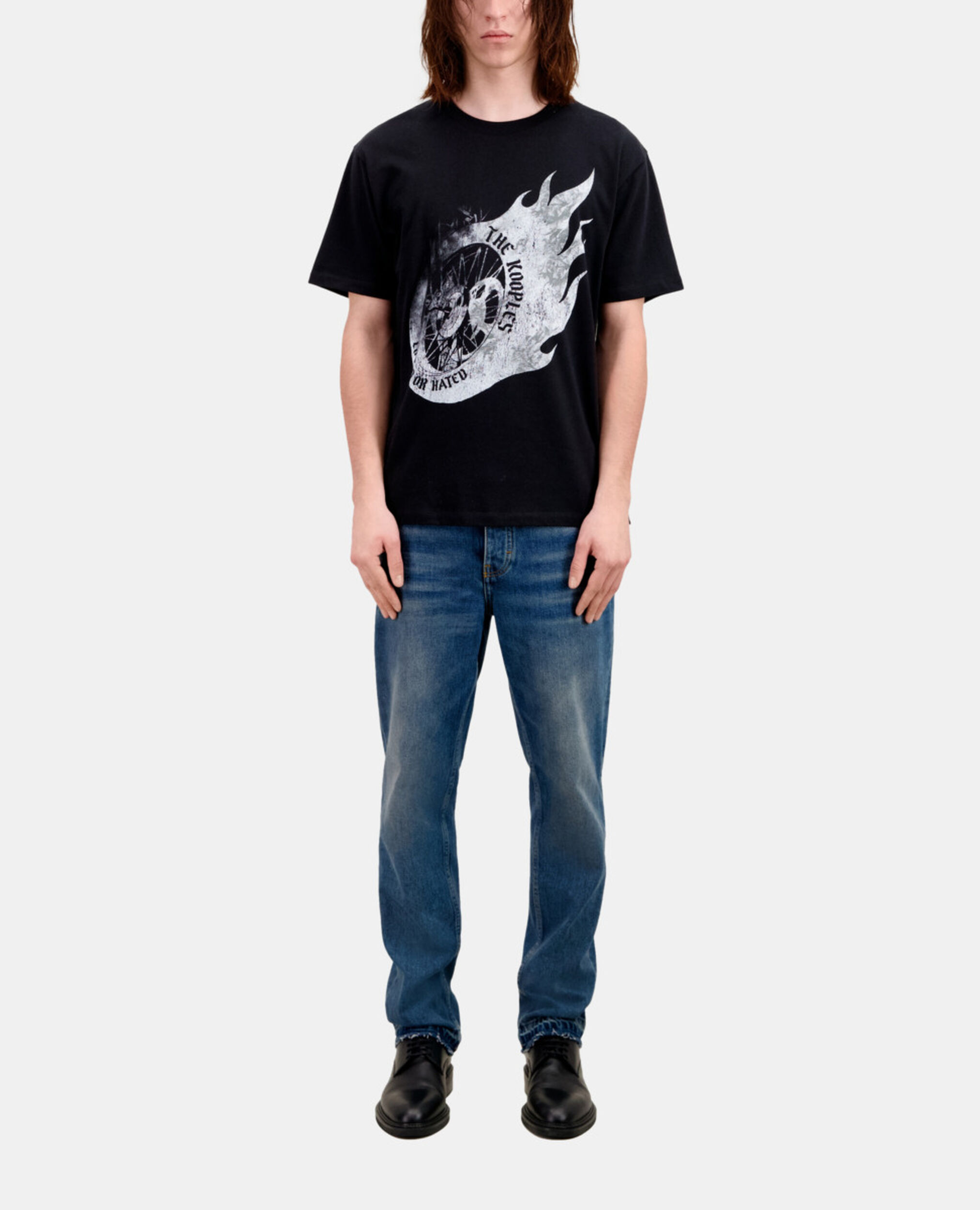 Camiseta negra serigrafía Flaming wheel para hombre, BLACK, hi-res image number null